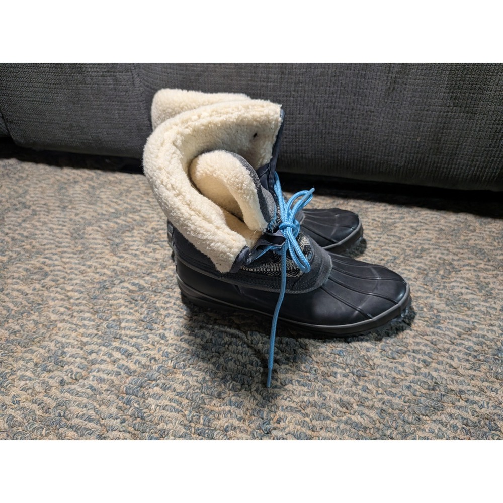 Khombu Mara Womens 9M Grey Blue Faux Fur Lined Lace Up Duck Winter Boots